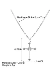 1入組魅力四射鋅合金水鑽十字吊墜項鍊適合女士日常裝飾 - 復古銀色 - 查看 3