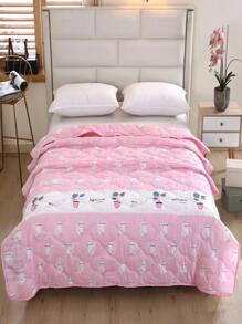 1pc Cartoon Animal Pattern Quilted Quilt, Modern Fabric Soft Bedspread For Bedroom, Summer - Multicolor - View 1