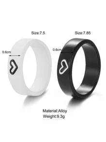 2 szt./zestaw Modny wzór serca ze stopu cynku Pierścień dekoracyjny dla pary na prezent walentynkowy Walentynki, mama, matka, dzień matki, prezent - Czarne i Białe - Zobacz 3
