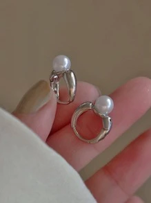 Đồ trang trí Ngọc Trai giả Vòng khuyên tai - Bạc - Xem 2