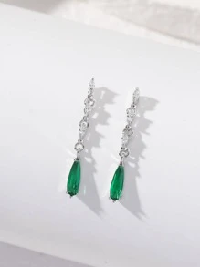 1對時尚方晶鋯石裝飾水滴形耳墜適合女士適用於約會禮物 - 銀色 - 查看 1