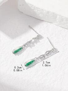 1對時尚方晶鋯石裝飾水滴形耳墜適合女士適用於約會禮物 - 銀色 - 查看 4