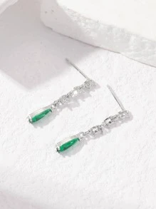 1對時尚方晶鋯石裝飾水滴形耳墜適合女士適用於約會禮物 - 銀色 - 查看 2