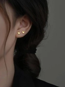 Aretes de Corazón, Regalos para el Día de San Valentín, Mamá, Madre, Día de la Madre - Amarillo Oro - Ver 1