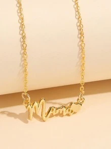 1入組時尚鋅合金心和字母墜飾項鍊適合女士適用於母親節禮品 - 金色 - 查看 2