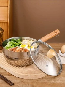 1pc Stainless Steel Pot With Lid, Modern Long Handle Cooking Pot For Kitchen - Silver - View 1