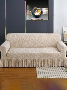 1入組幾何樣式荷葉邊沙發現代滌綸沙發套 - 米色 - 查看 3