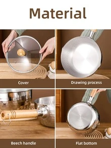 1pc Stainless Steel Pot With Lid, Modern Long Handle Cooking Pot For Kitchen - Silver - View 3