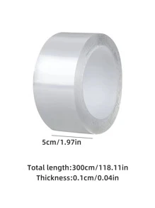 1roll Solid Color Double-Sided Adhesive Tape, Simple Multi-Purpose Double Sided Mounting Tape For Office, School Student, Back To School Supplies - Clear - View 2