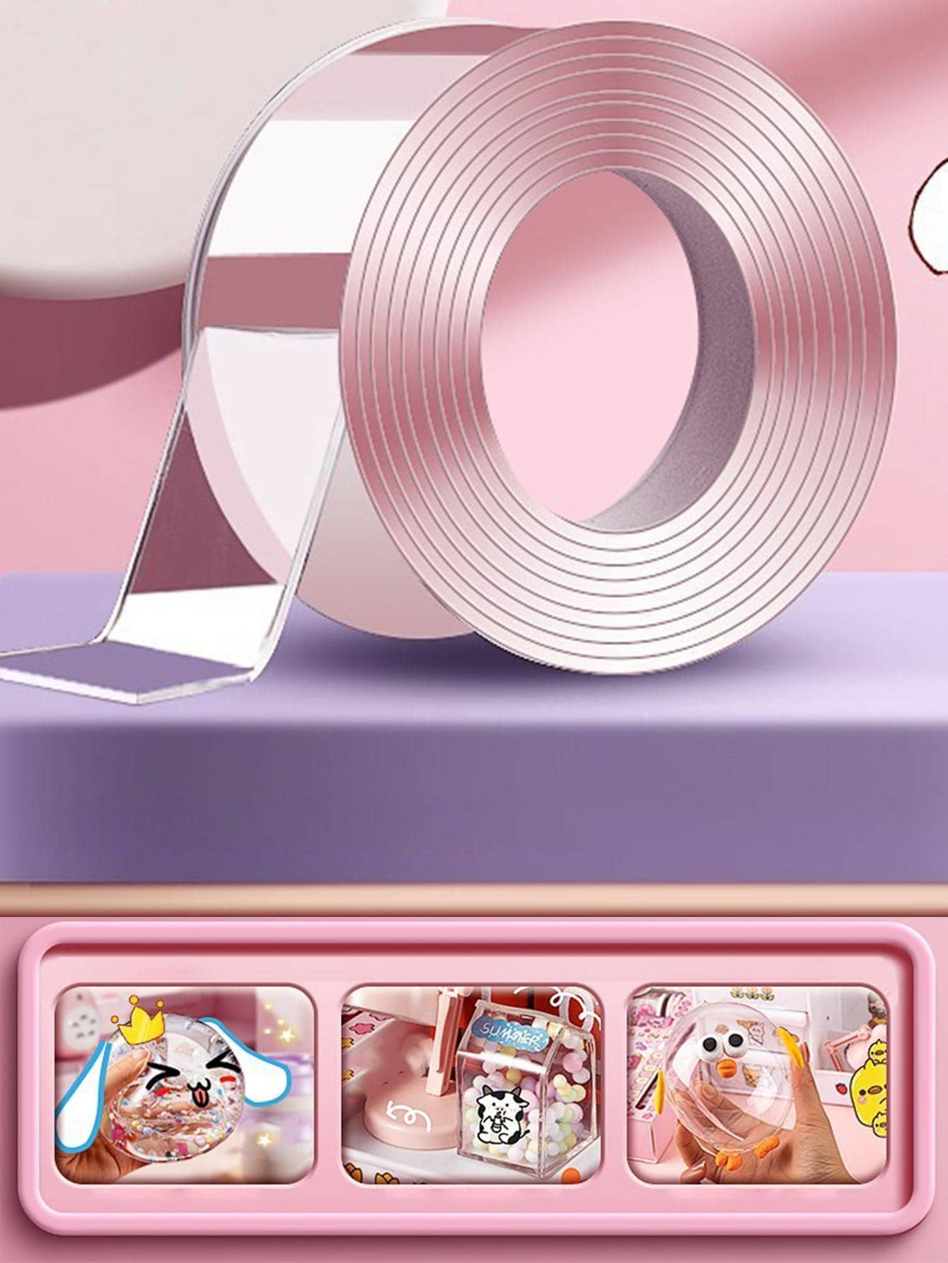 1roll Solid Color Double-Sided Adhesive Tape, Simple Multi-Purpose Double Sided Mounting Tape For Office, School Student, Back To School Supplies - Clear - View 1