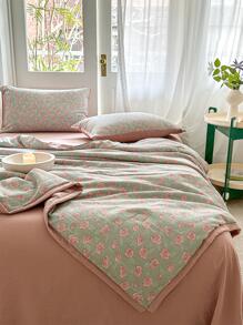 1pc Flower Pattern Bedspread, Fabric Quilt For Bedroom - Multicolor - View 2