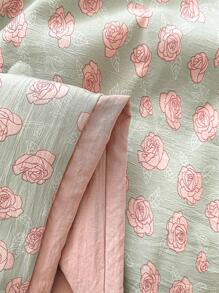 1pc Flower Pattern Bedspread, Fabric Quilt For Bedroom - Multicolor - View 3