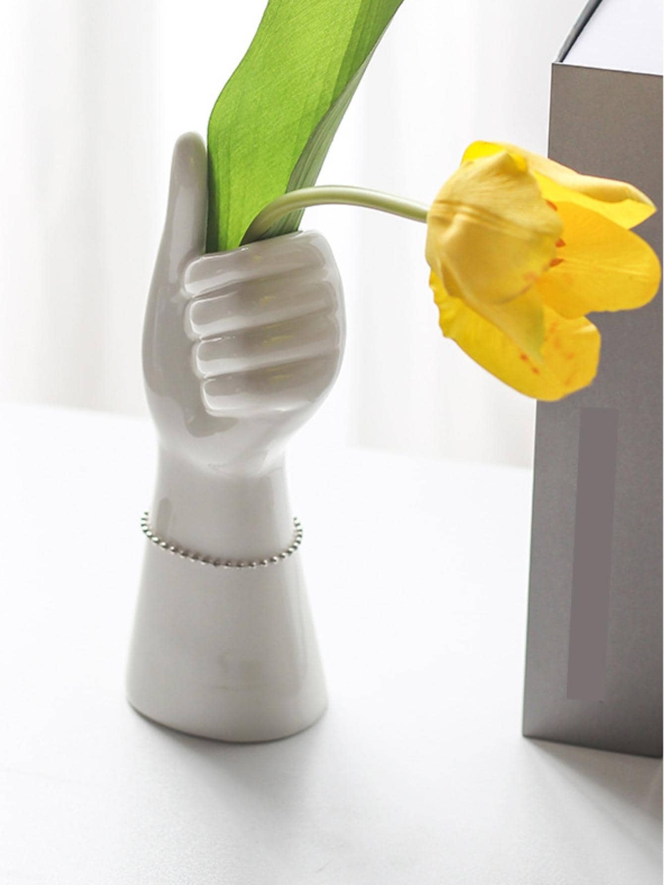 אגרטל פורצלן 1 יחידה, אגרטל עיצוב יד מודרני לבית - לבן - ראה 3