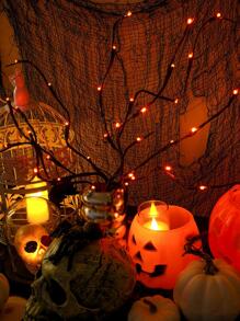 1 件 20 LED 70 厘米高树枝装饰灯带花盆，适用于房间装饰、生日派对、婚礼，可作为四季礼物万圣节装饰房间装饰万圣节花园装饰礼物仙女节日装饰节日装饰 - 橘色 - 查看 5