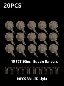 10 bóng bong bóng & 10 bóng đèn LED - Hồng - Xem 2