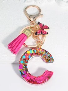 Móc khóa tua rua & chữ cái - Nhiều màu - Xem 1