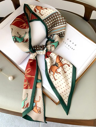 1pc Horse Print Silk Scarf Fashion Head Scarf Classic Scarves Bandana,Hair Band,Head Band Ideal For Dressing Up Your Look Christmas
