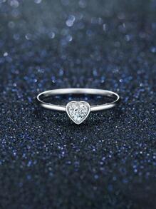 1入組時尚方晶鋯石愛心裝飾銀戒指適合女士適用於約會禮物 - 銀色 - 查看 5