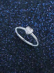 1入組時尚方晶鋯石愛心裝飾銀戒指適合女士適用於約會禮物 - 銀色 - 查看 4