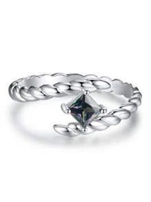 1 Chiếc Nhẫn Bạc Xoắn Bốn Ngạnh Độc Đáo Vuông Sáng Bóng Đính Đá Cubic Zirconia, Tuyệt Vời Cho Phụ Nữ Hẹn Hò Quà Tặng - Bạc - Xem 4