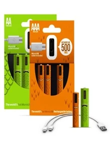 Recharge 4 Pack AA Or AAA USB Rechargeable Batteries - Green - View 1