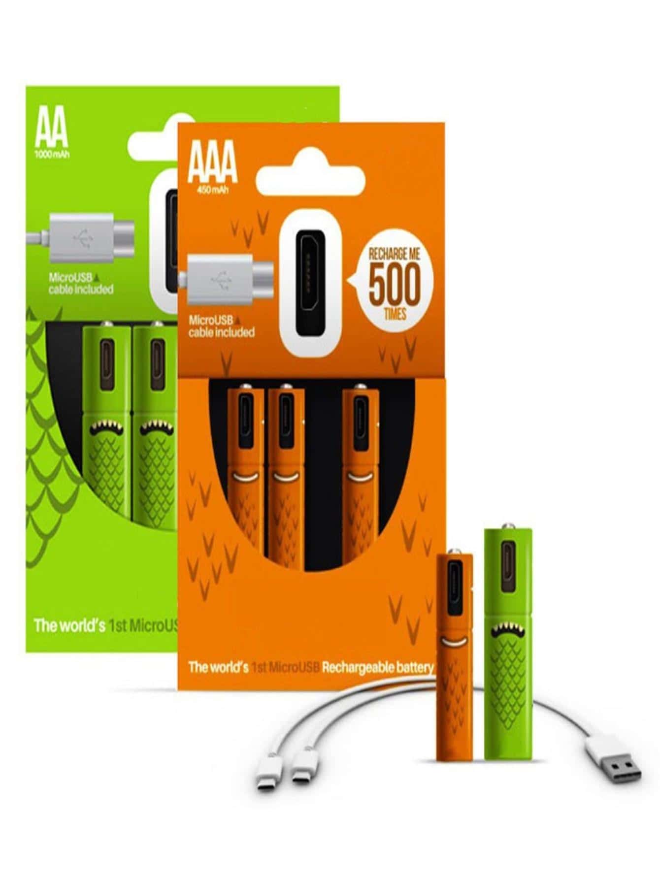 Recharge 4 Pack AA Or AAA USB Rechargeable Batteries - Green - View 1