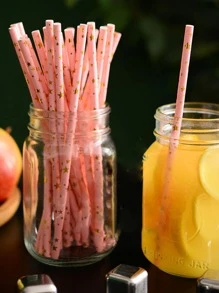 25入組紙星星圖案一次性吸管 - 粉色 - 查看 7