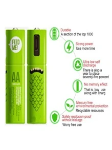 Recharge 4 Pack AA Or AAA USB Rechargeable Batteries - Green - View 3