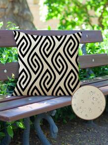 1pc Geometric Pattern Cushion Cover Without Filler, Modern Linen Decorative Throw Pillow Case For Home - Black and White - View 6