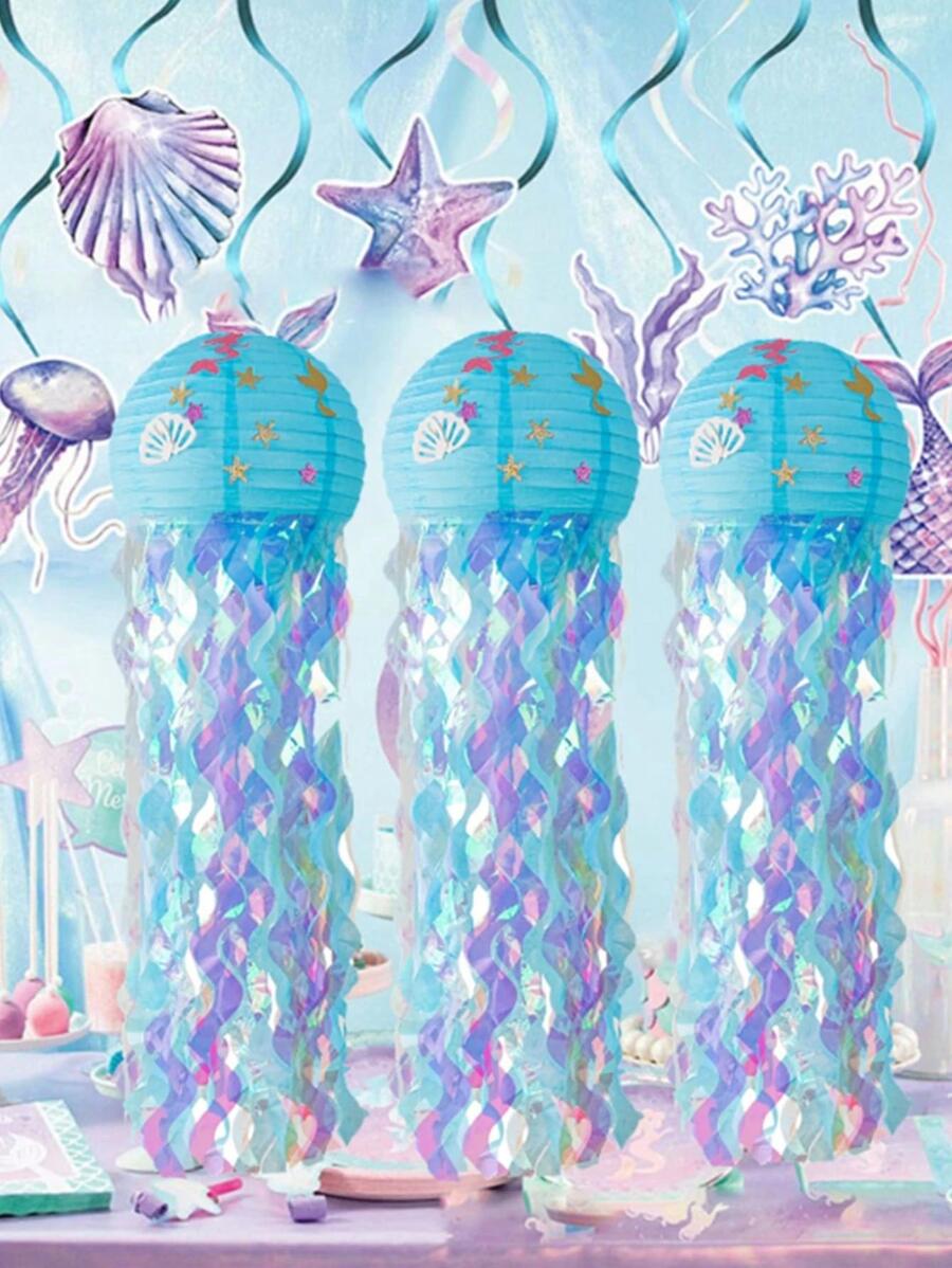 1入組水母紙燈籠主題派對裝飾生日室內室外水下派對婚禮裝飾婚禮用品夏季裝飾夏季用品派對裝飾派對用品 - 藍色 - 查看 1
