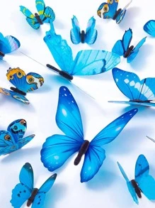 12 miếng dán bướm PVC, nhãn dán bướm chống nước 3D hiện đại cho gia đình - Màu xanh lam - Xem 1