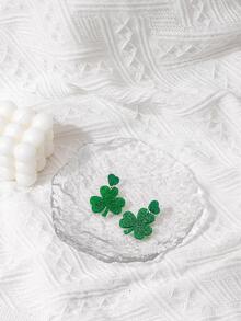1對時尚金屬亮絲幸運草耳墜適合女士日常裝飾 - 綠色 - 查看 4