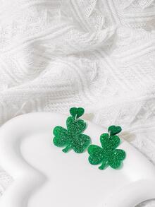 1對時尚金屬亮絲幸運草耳墜適合女士日常裝飾 - 綠色 - 查看 3