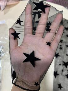 1pair Women Star Pattern Sun Protection Fashionable Arm Sleeves For Daily Life - Black - View 2