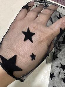 1pair Women Star Pattern Sun Protection Fashionable Arm Sleeves For Daily Life - Black - View 3