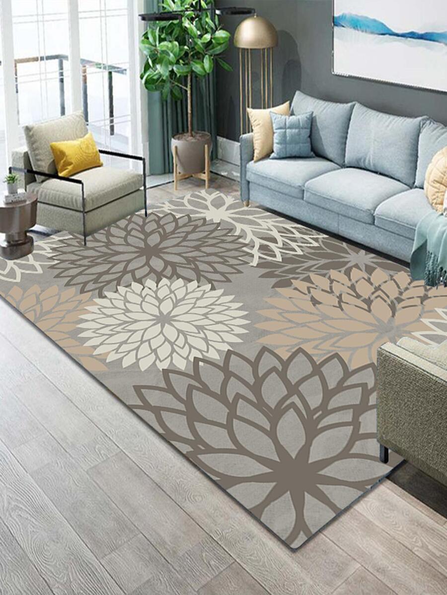 Tấm Thảm Họa Tiết Hoa, Thảm Lót Sàn Polyester Hiện Đại Cho Gia Đình - Màu Xám nhạt - Xem 1