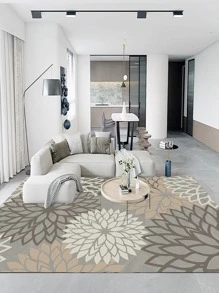 Tấm Thảm Họa Tiết Hoa, Thảm Lót Sàn Polyester Hiện Đại Cho Gia Đình - Màu Xám nhạt - Xem 2