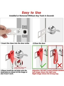 Portable Door Lock Home Security Door Locker Travel Locks for Additional Safety and Privacy Perfect for Traveling Hotel Home Apartment College - 紅色 - 查看 4