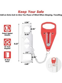 Portable Door Lock Home Security Door Locker Travel Locks for Additional Safety and Privacy Perfect for Traveling Hotel Home Apartment College - 紅色 - 查看 3