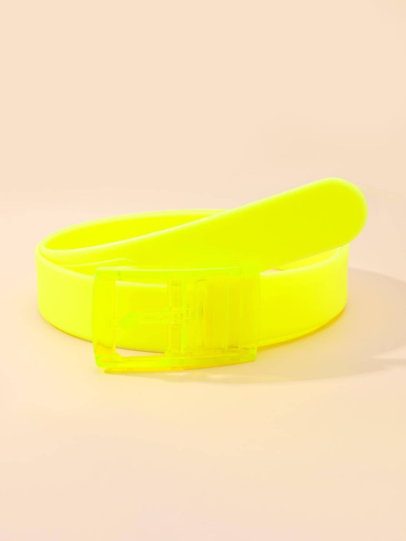 1入組女士素色方形扣時尚皮帶日常裝飾 - 黃色 - 查看 1