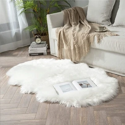 1pc Soft Faux Fur Rug, Fluffy White Carpet, Suitable For Living Room, Bedroom Floor, Machine Washable, Can Be Used For Chair, Sofa, Bedside, Creating Luxurious Modern Home Decor