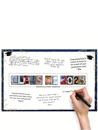 1入組紙質畢業簽名板學生用現代字母圖形畢業簽名板