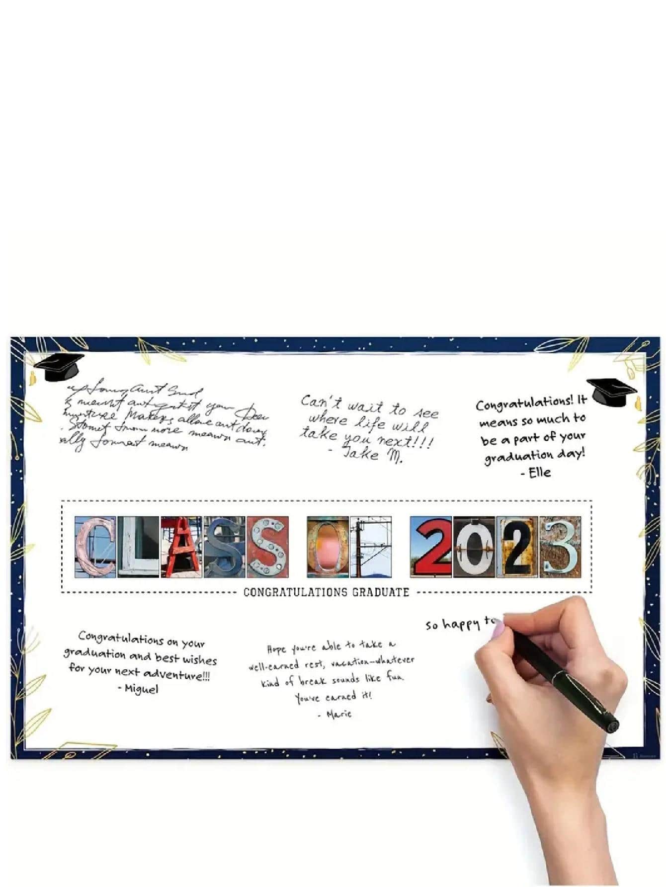 1入組紙質畢業簽名板學生用現代字母圖形畢業簽名板 - 彩色 - 查看 1