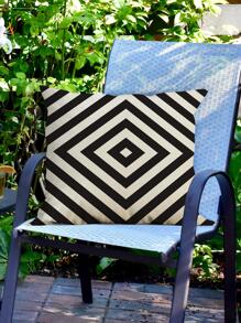 1入組幾何印花戶外防水靠墊套無填充物現代亞麻裝飾傢居抱枕套 - 黑與白 - 查看 5