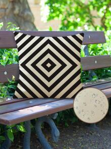 1入組幾何印花戶外防水靠墊套無填充物現代亞麻裝飾傢居抱枕套 - 黑與白 - 查看 6