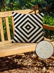 1入組幾何印花戶外防水靠墊套無填充物現代亞麻裝飾傢居抱枕套 - 黑與白 - 查看 4