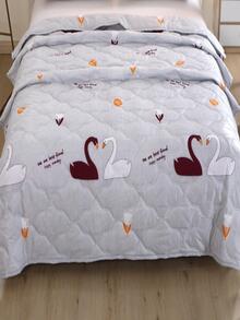 1pc Swan & Letter Graphic Quilted Bedspread, Modern Fabric Bedspread For Home - Multicolor - View 3
