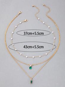 imoli 3pcs/Set Rhinestone & Faux Pearl Decor Necklace - Yellow Gold - View 7