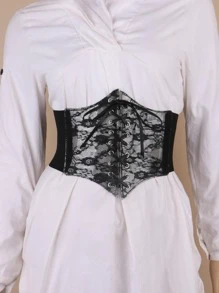 1 cái Thắt lưng Corset ren hoa thời trang cho phụ nữ để trang trí hàng ngày - màu đen - Xem 1