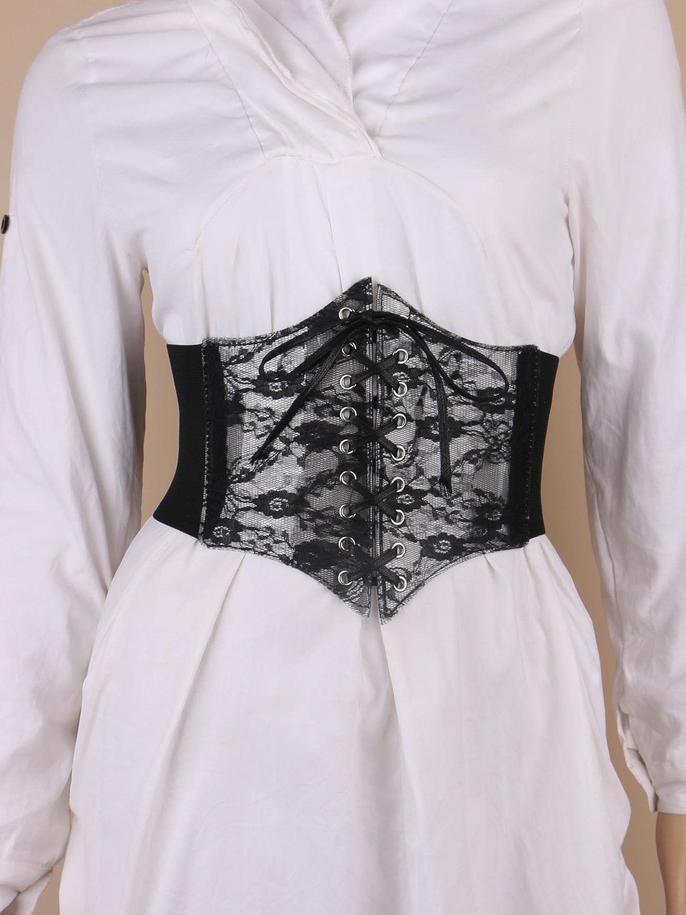 1 cái Thắt lưng Corset ren hoa thời trang cho phụ nữ để trang trí hàng ngày - màu đen - Xem 1